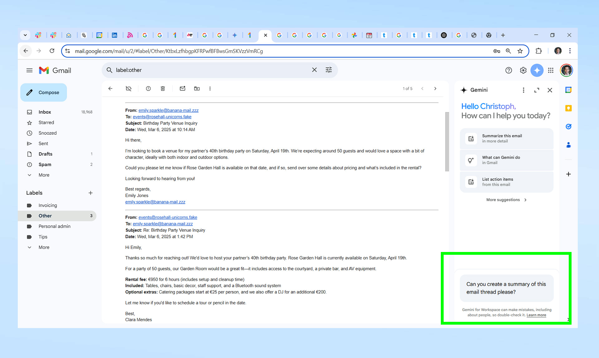 צילומי מסך של תאומים העובדים ב- Gmail