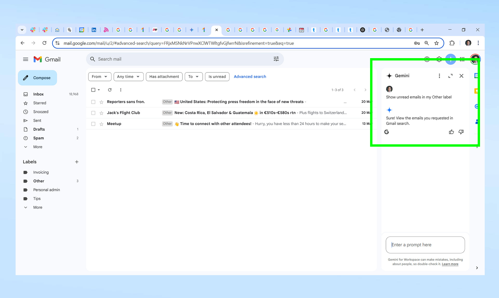 צילומי מסך של תאומים העובדים ב- Gmail
