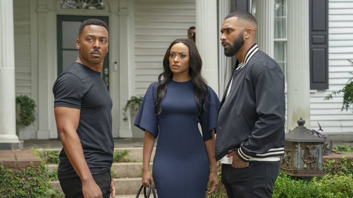 RonReaco Lee, Kat Graham and Tyler Lepley in Tyler Perry's "Duplicity" on Prime Video