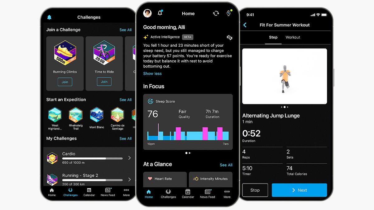 Screenshots of the new Garmin Connect+ premium features