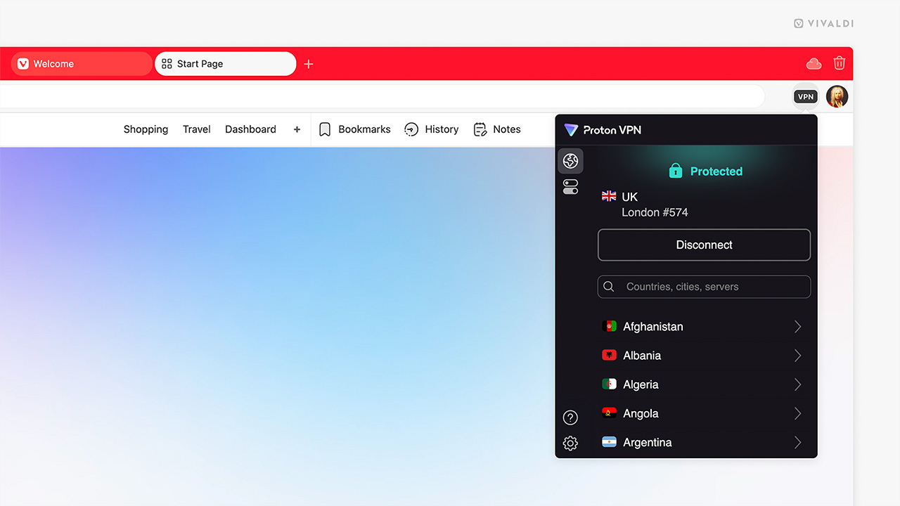 פרוטון VPN משולב בדפדפן Vivaldi