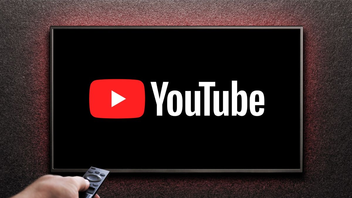 YouTube logo on smart TV with remote control