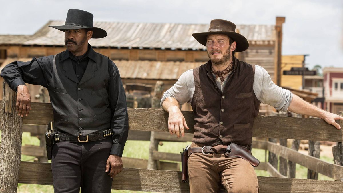 Denzel Washington and Chris Pratt in "The Magnificent Seven" movie (2016)