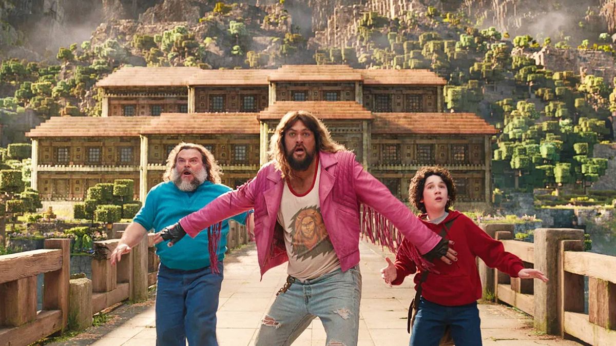 Jack Black, Jason Momoa and Sebastian Hansen in A Minecraft Movie
