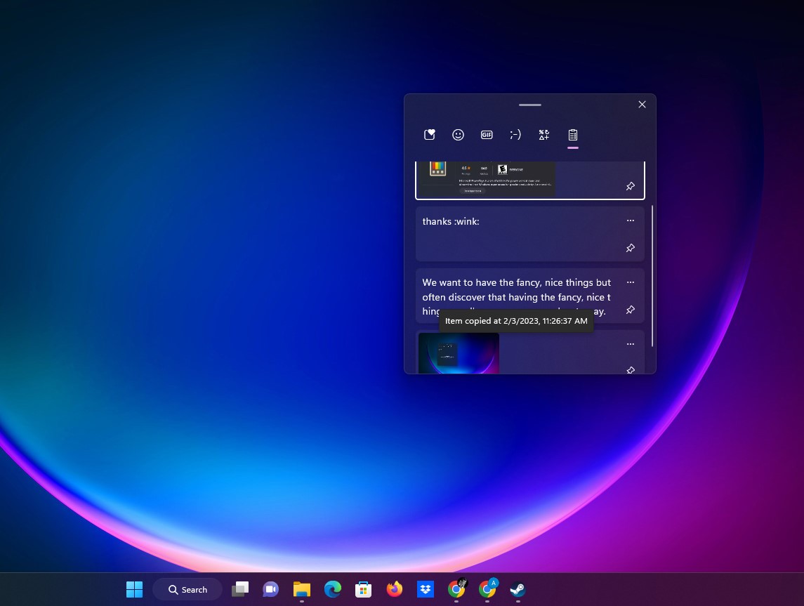 היסטוריית הלוח של Windows 11 בפעולה
