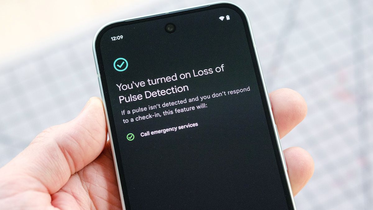 A close-up of the Google Pixel 9 showing the process for enabling Loss of Pulse Detection on the Pixel Watch 3