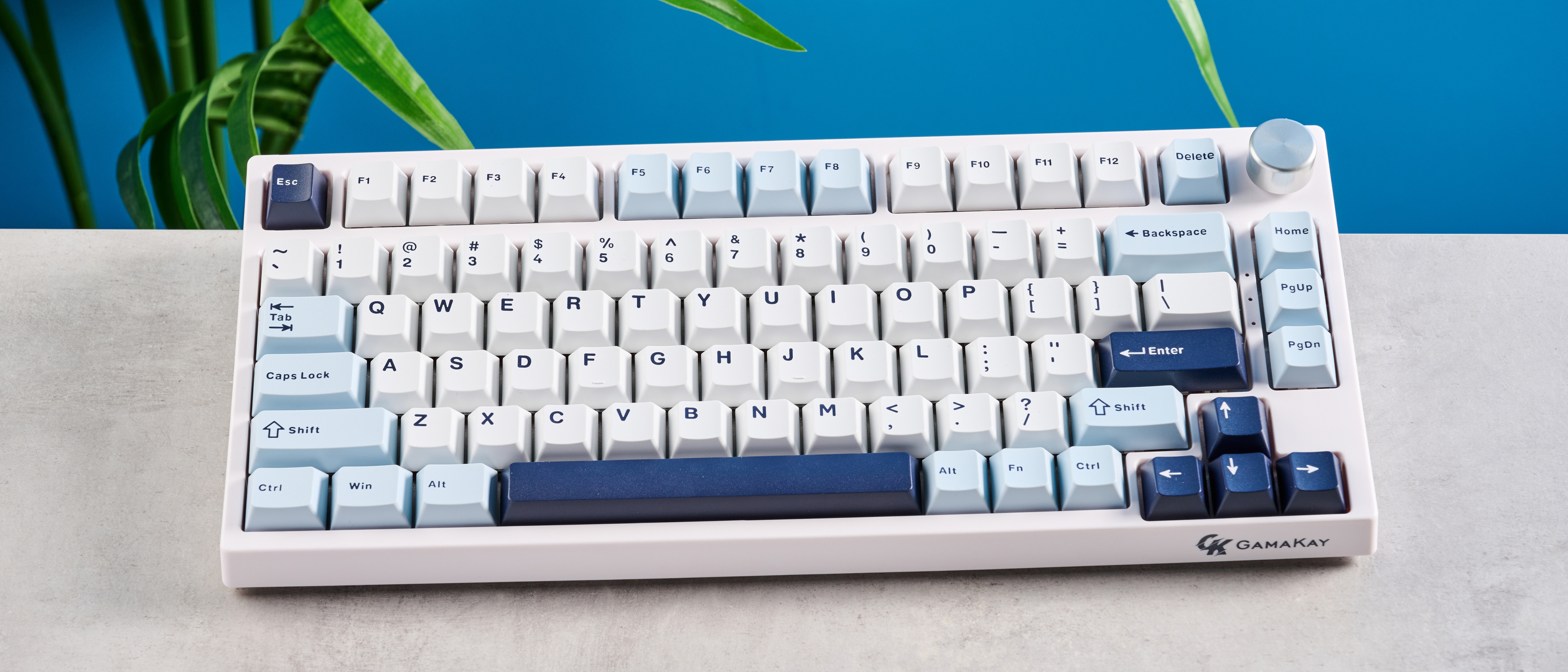 A white Gamakay TK75 HE magnetic keyboard