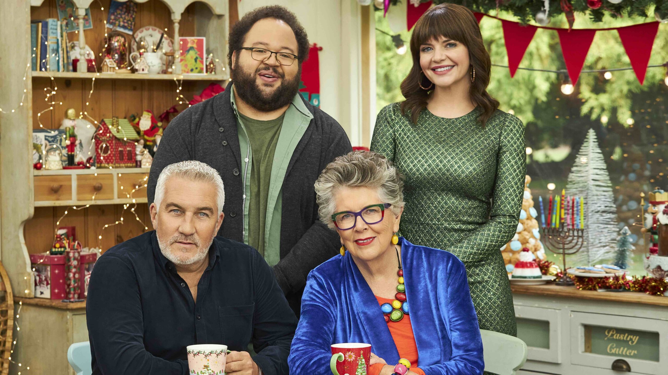 Paul Hollywood, Prue Leith, Zach Cherry and Casey Wilson, hosts of The Great American Baking Show 2025