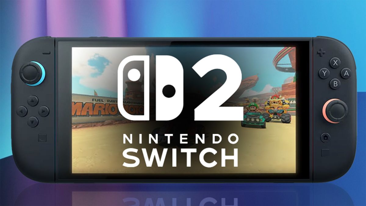 Nintendo Switch 2 console in handheld mode on a blue background