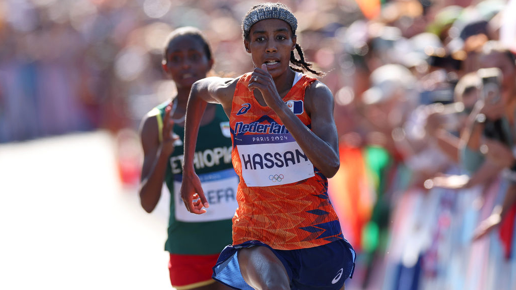 Sifan Hassan of Team Netherlands competes during the Women's Marathon on day sixteen of the Olympic Games Paris 2024