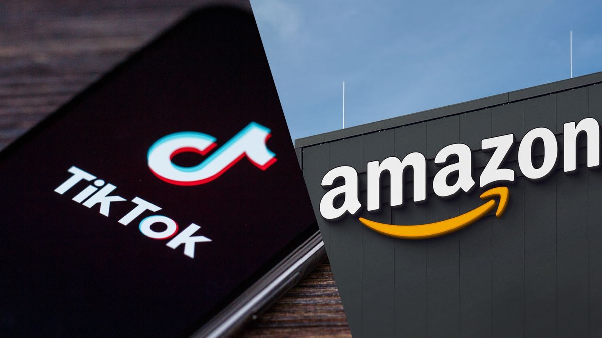 TikTok and Amazon logos split