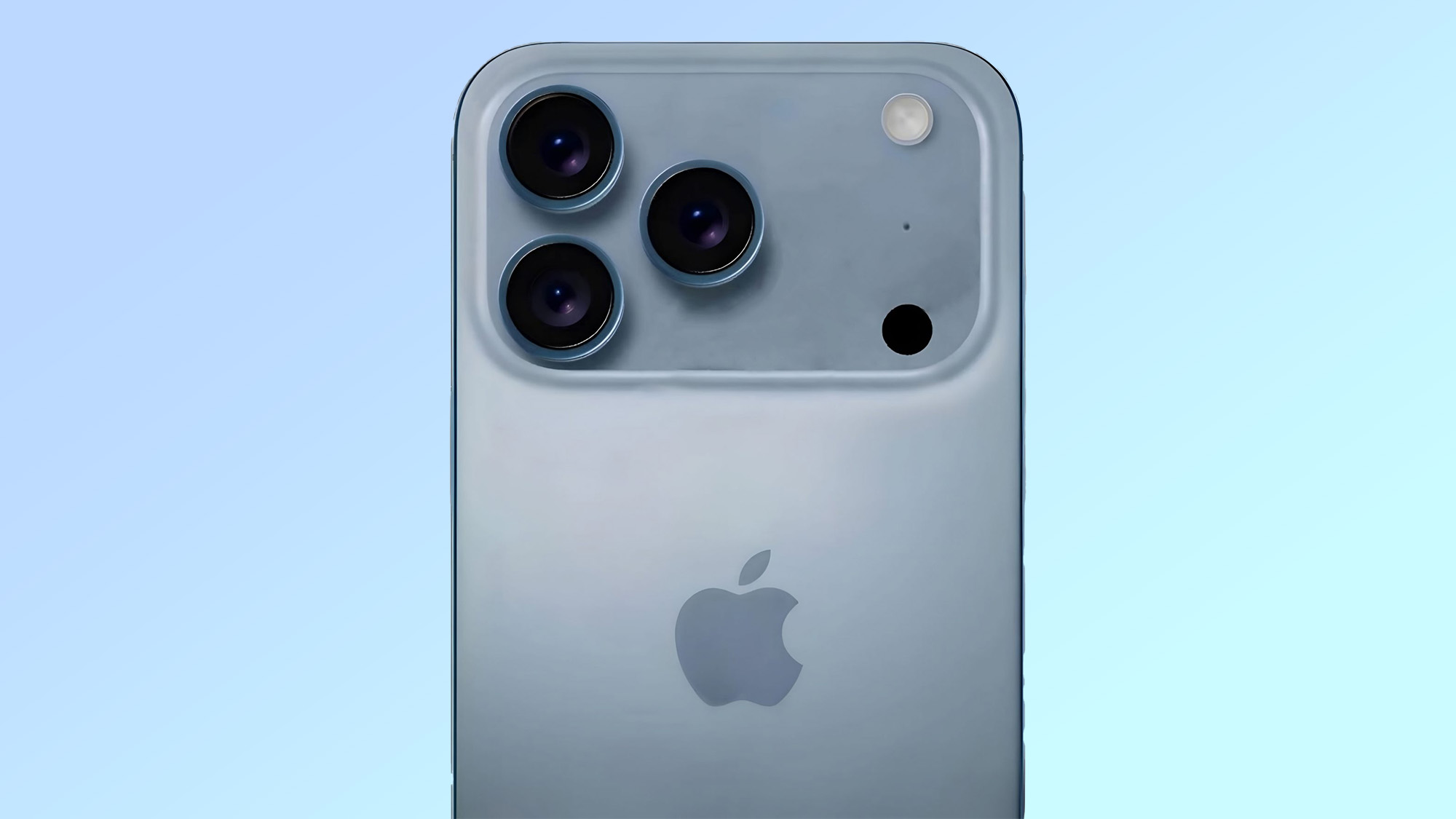 A render showing the rumored iPhone 17 Pro in a Sky Blue colorway