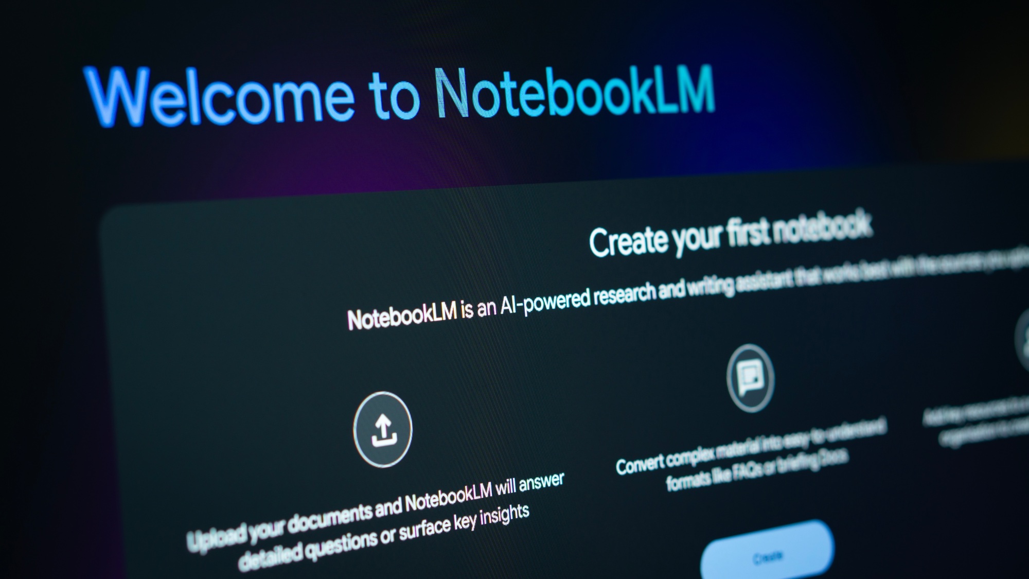 מסך ברוך הבא של Google Notebooklm