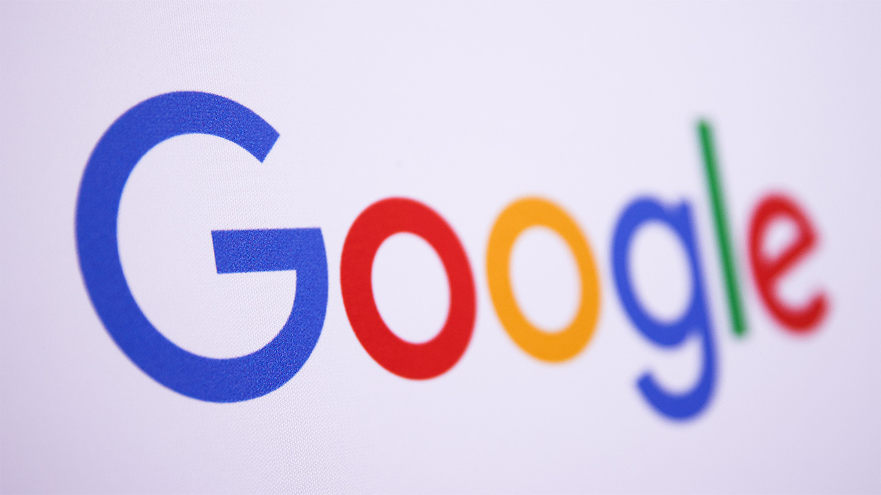Multicoloured Google logo on white background
