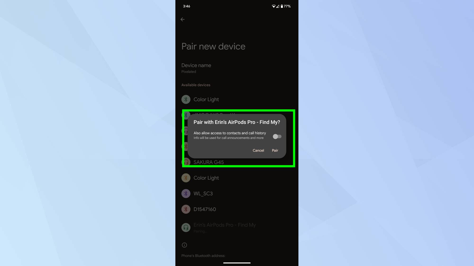 אשר את חיבור Bluetooth 