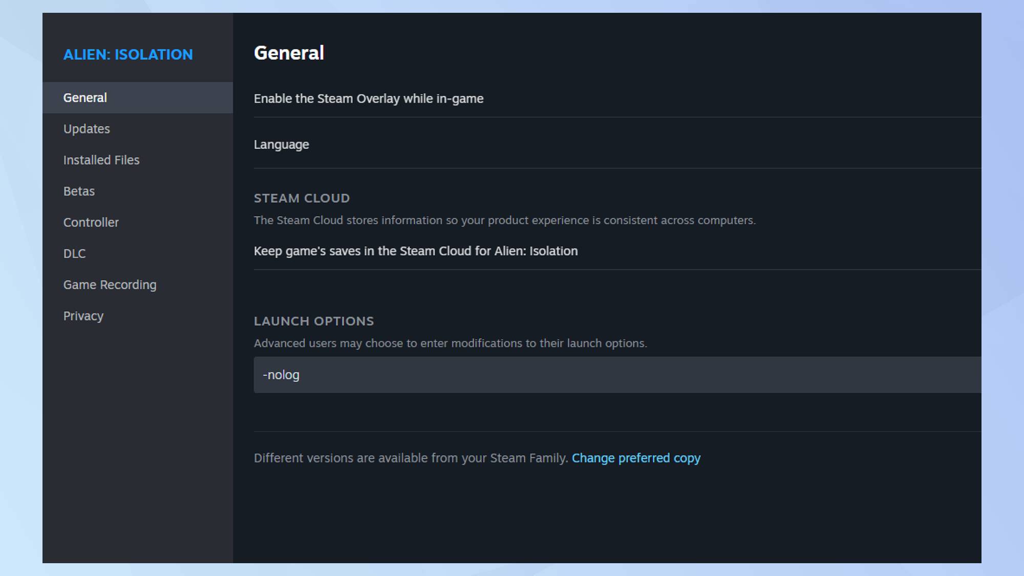 צילום מסך של שכבת קיטור בהגדרות