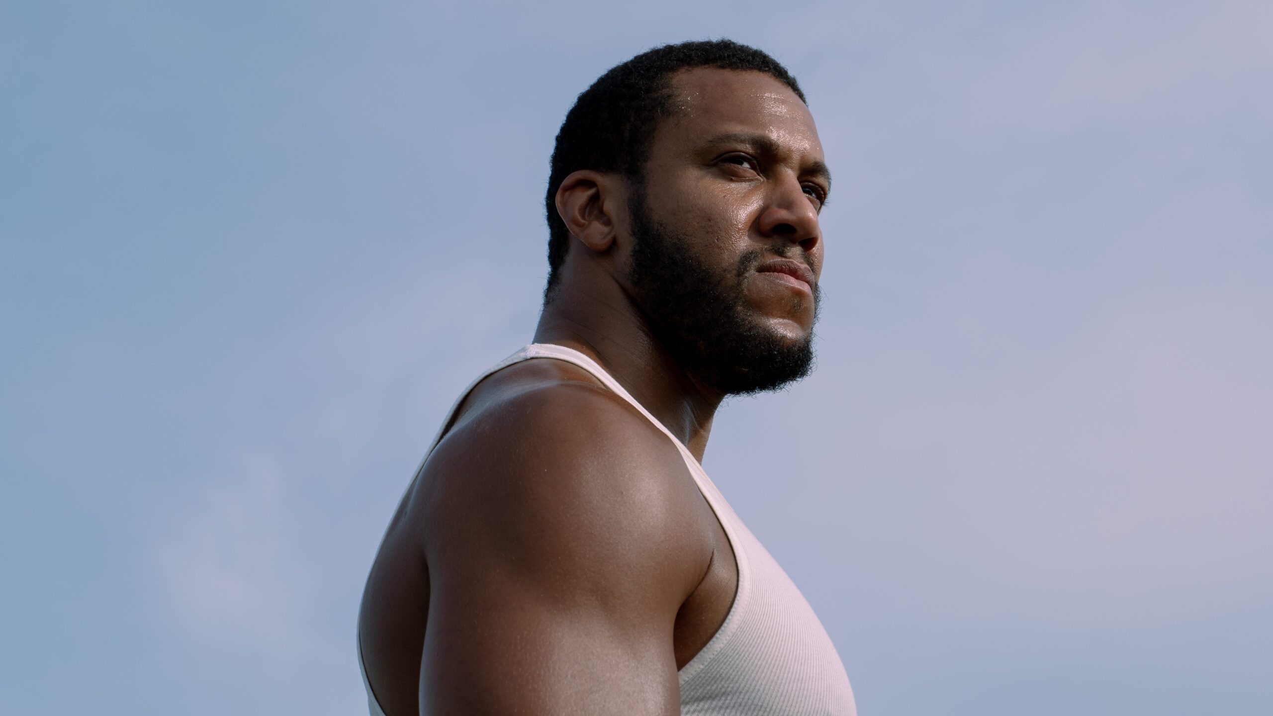 Bastien (Ciryl Gane) in a tank top as seen in Netflix's "K.O."