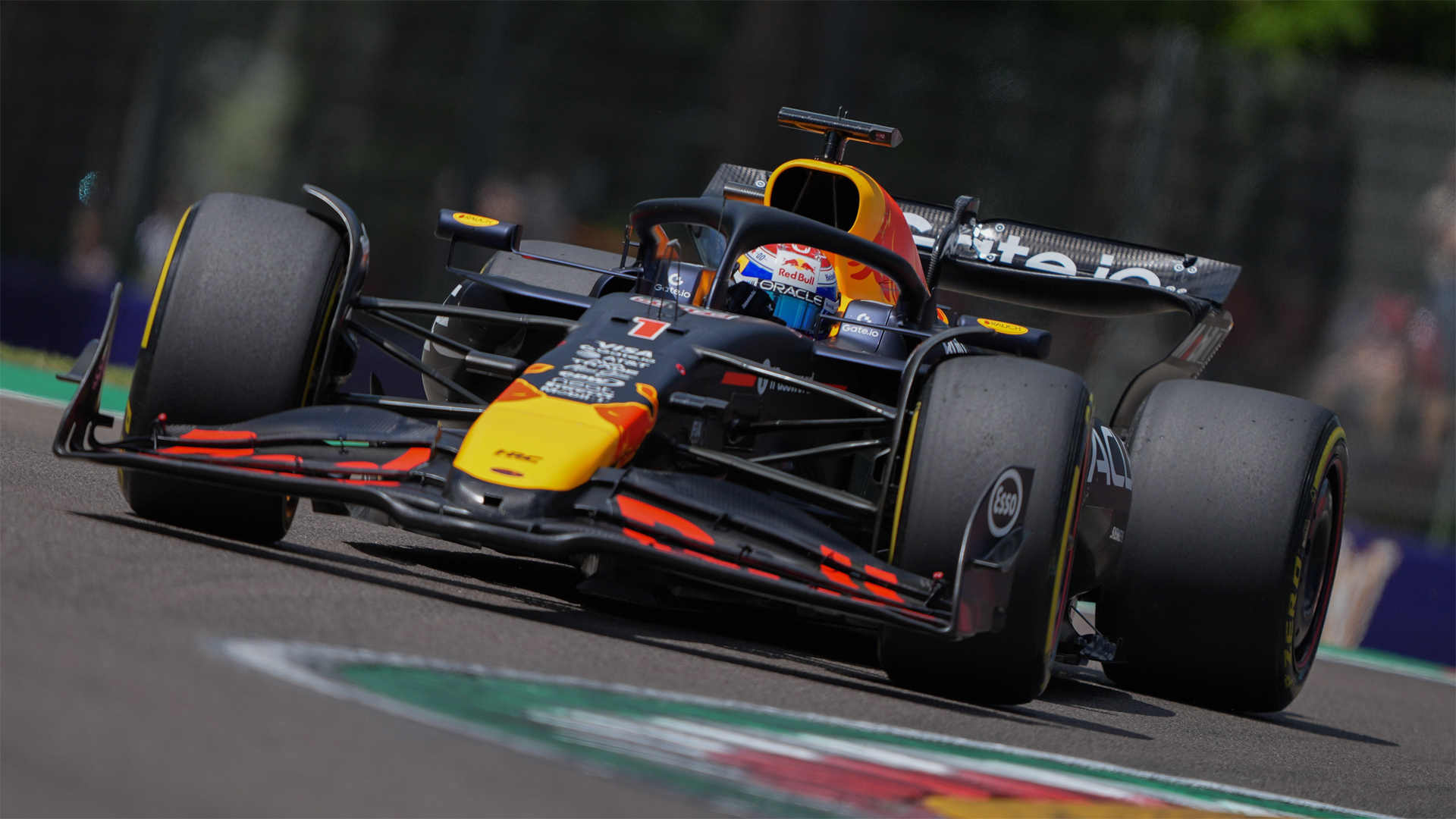 Red Bull’s Max Verstappen drives around a bend on his way to winning the 2025 Emilia-Romagna Grand Prix