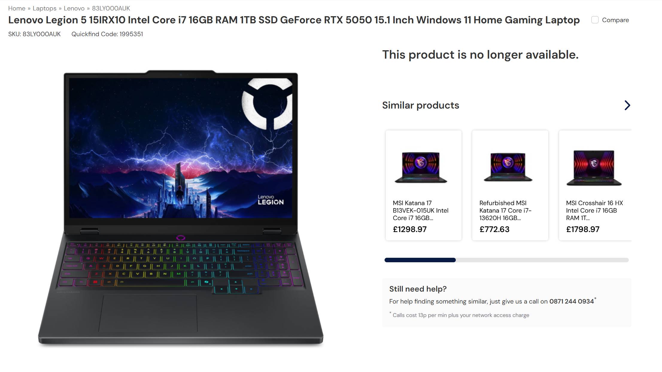 צילום מסך של מחשבים ניידים ישיר Lenovo Legion 5 עם רישום RTX 5050