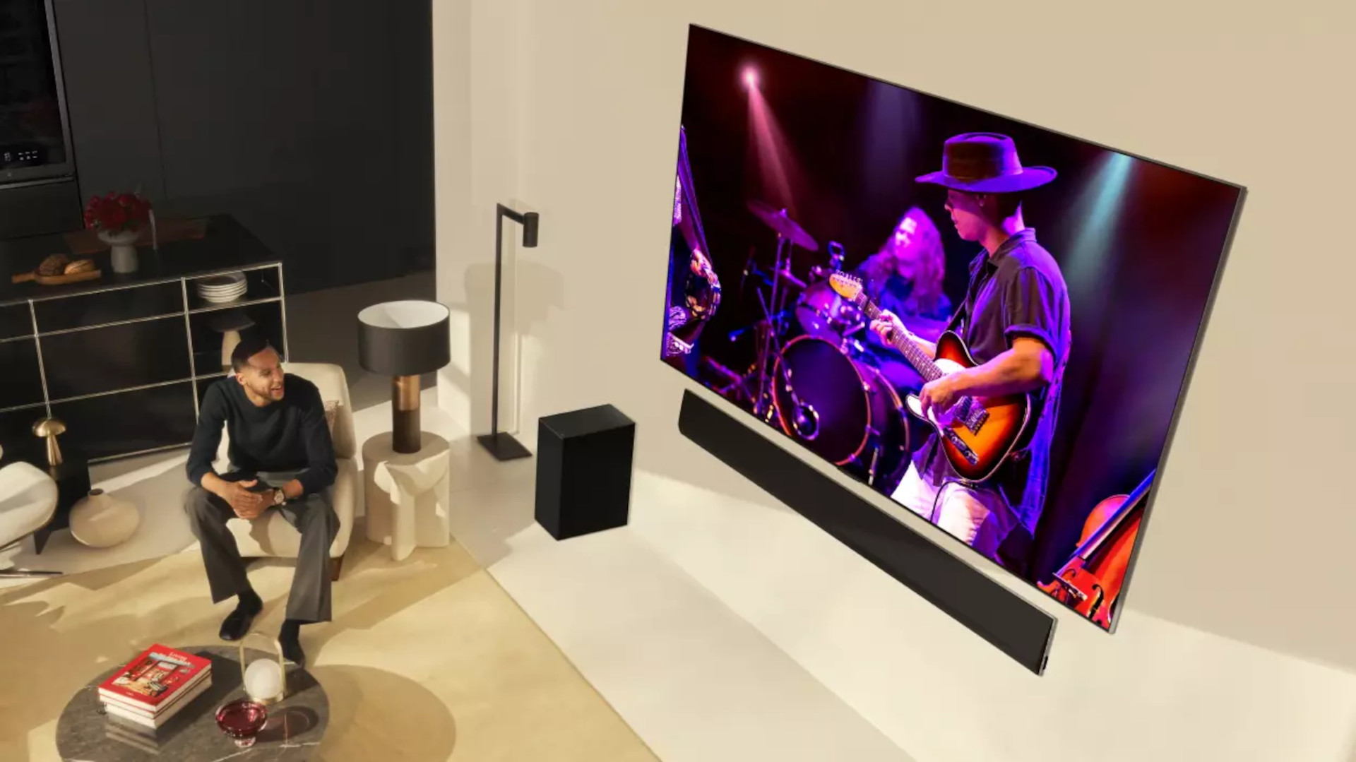 LG C4 OLED on wall in living room
