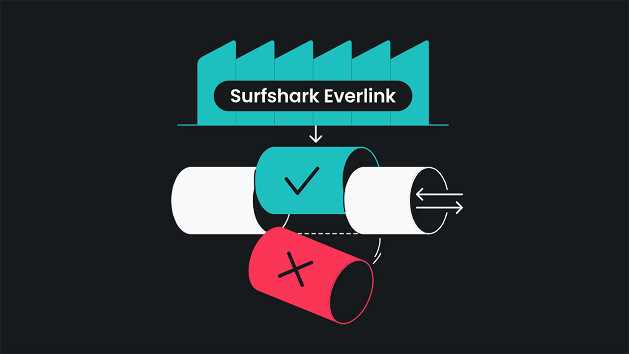 Surfshark Everlink graphic showing VPN connection tunnel