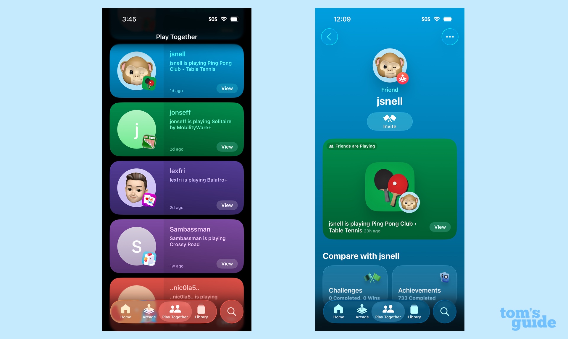 לשחק יחד בכרטיסייה באפליקציית iOS 26 משחקים