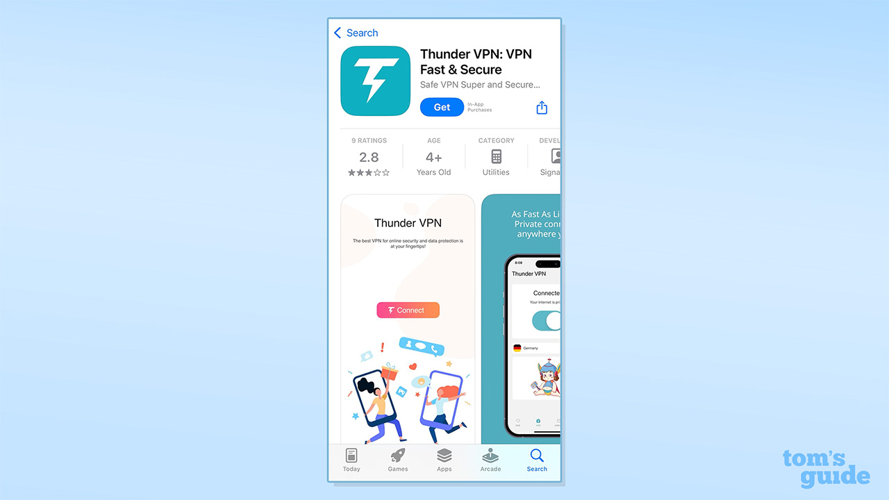 צילום מסך של רעם VPN בחנות האפליקציות בבריטניה