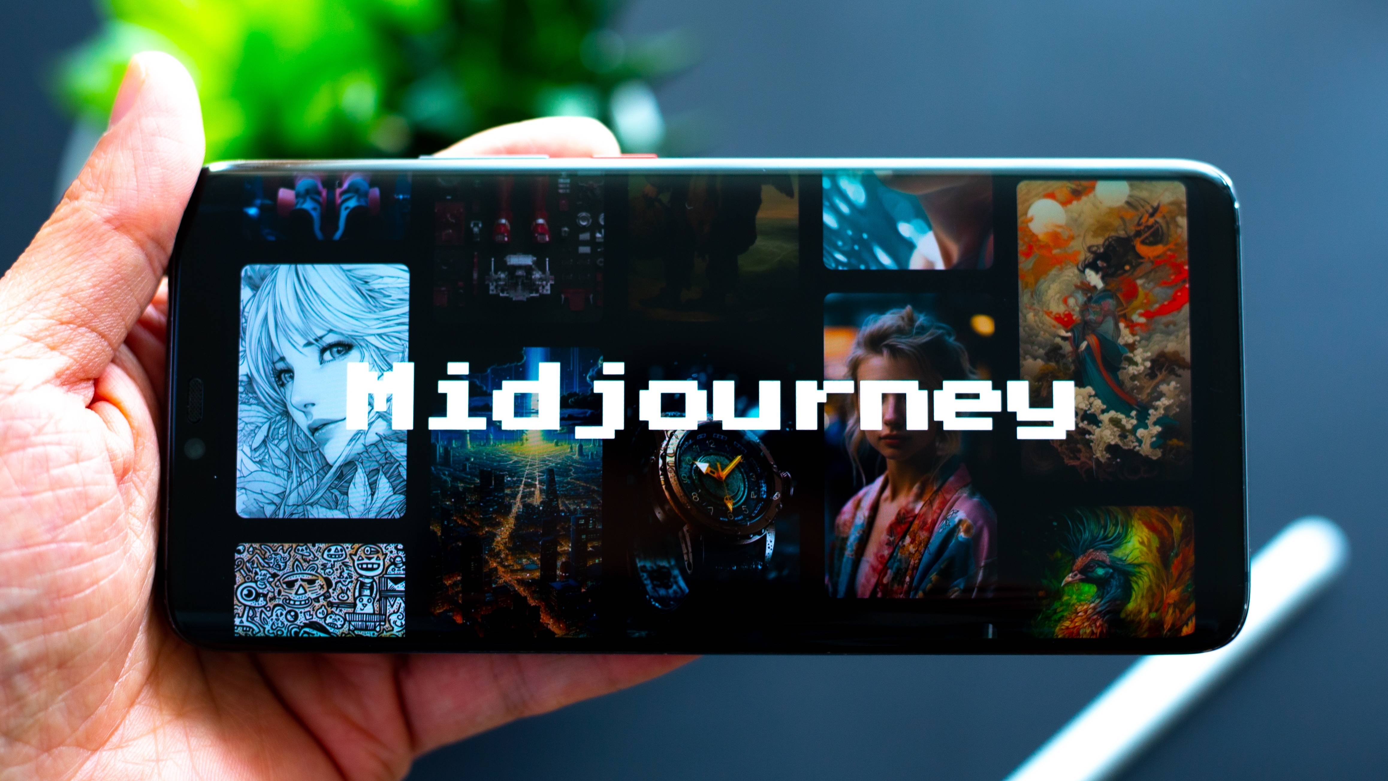 תצוגת Midjourney בטלפון המוחזקת ביד