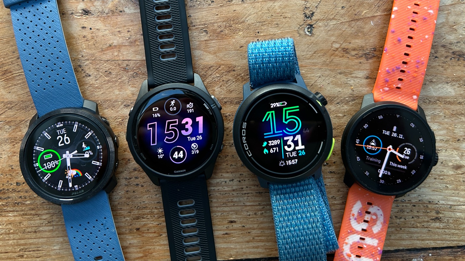 קוטב Vantage M3, Garmin Forerunner 265, Coros Pace Pro and Suunto Race S Watches