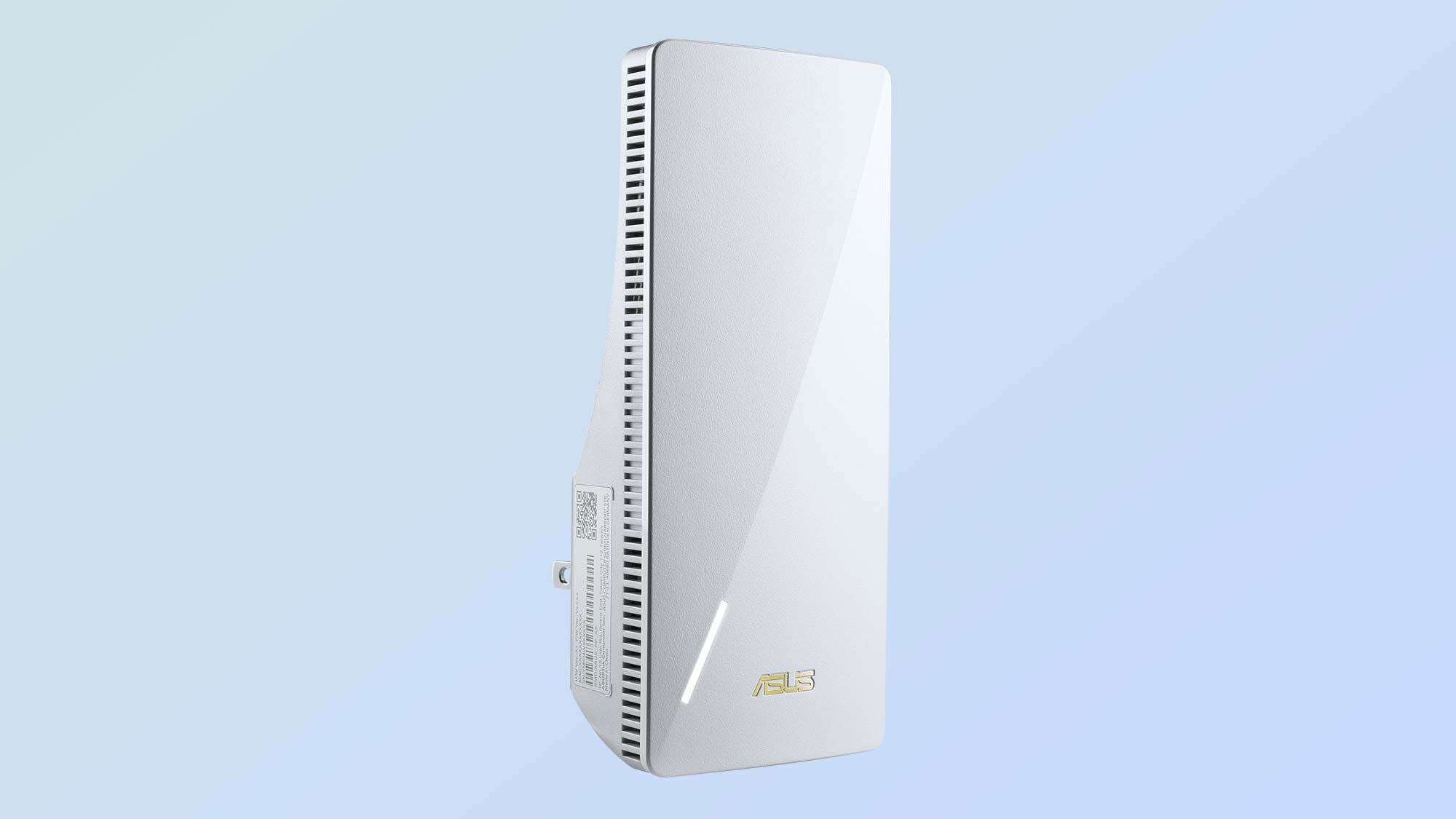 צילום עיצוב מוצר של ASUS RP-AX58 Wi-Fi 6 מאריך המציג את הקדמי והצד.