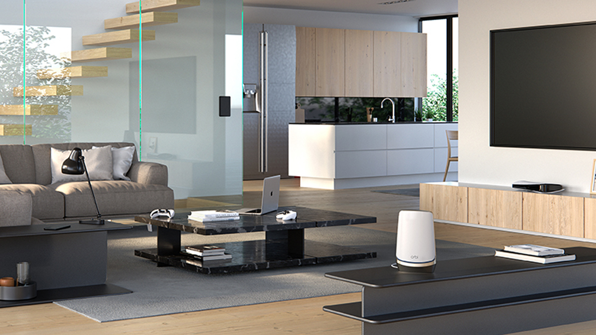 Netgear Orbi Wi-Fi 6e (RBKE963) בסלון