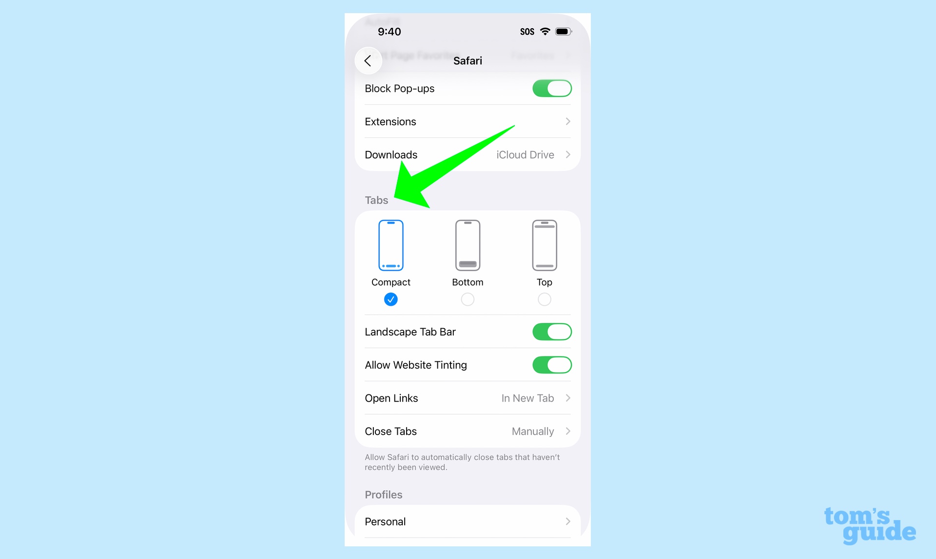 שינוי פריסת הלשונית ב- iOS 26 ספארי