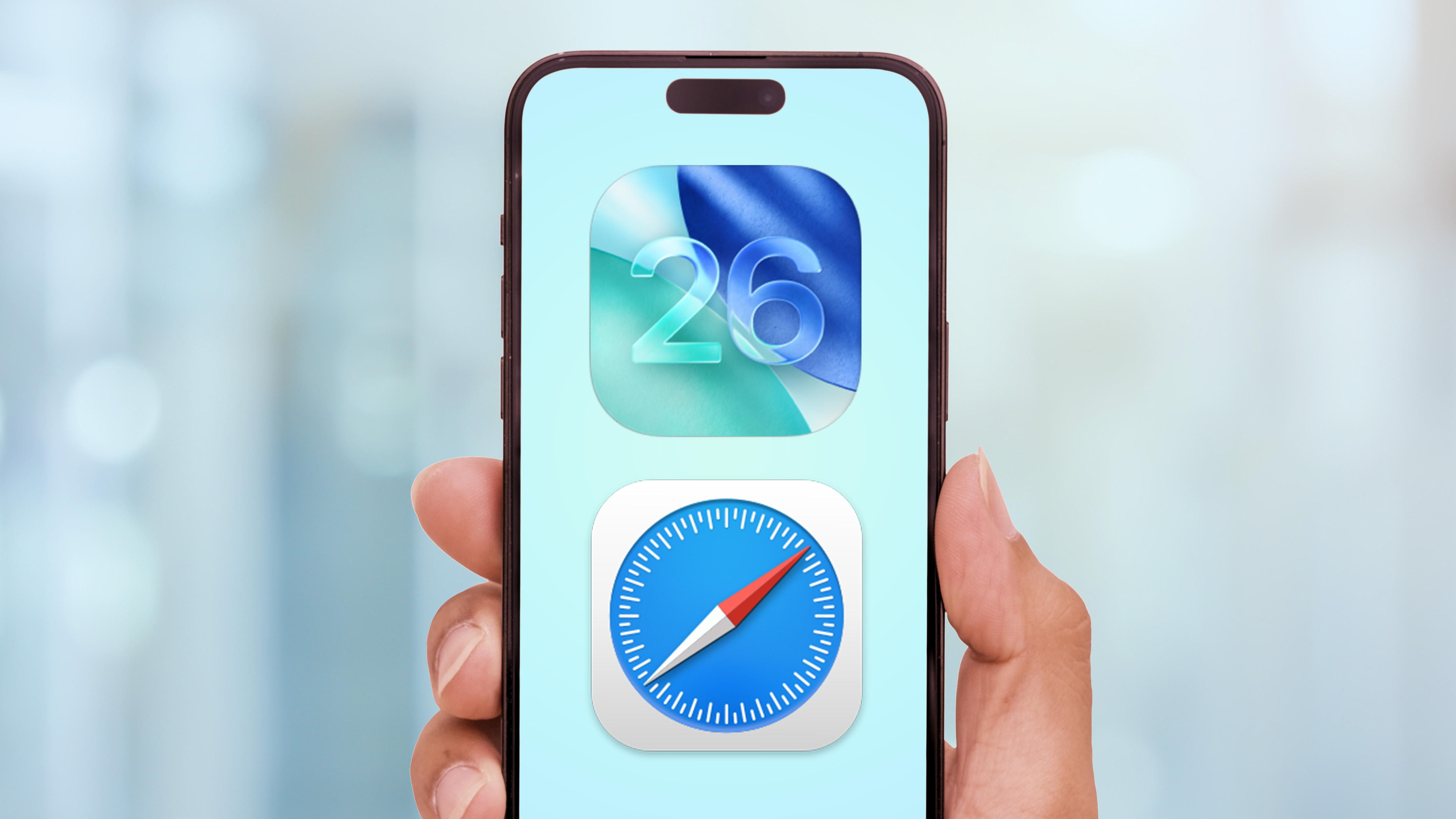 ספארי ו- iOS 26 לוגואים בטלפון