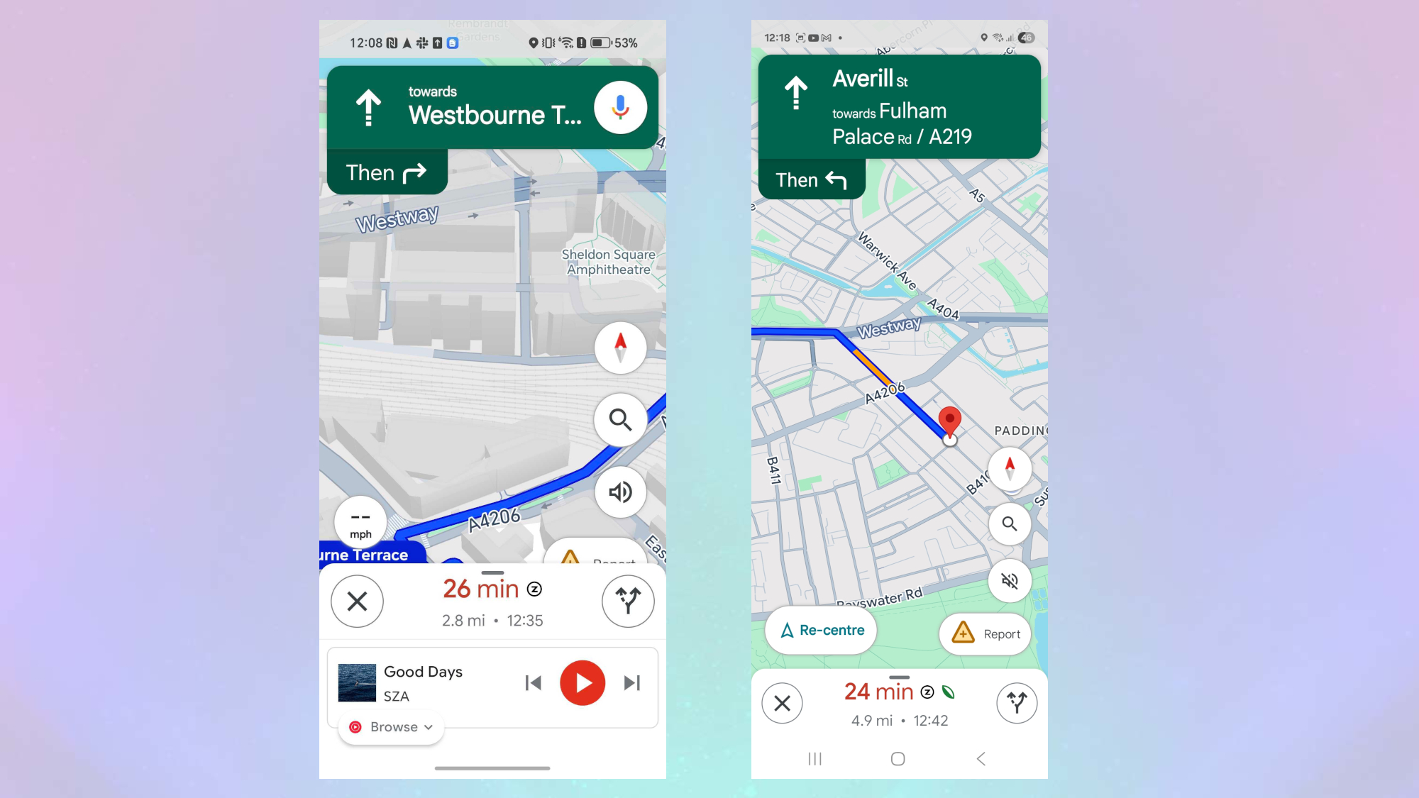 מפות Google הפועלות ב- Honor 400 Pro עם האפשרות לבקרות מדיה, ו- z fold 5 שלא
