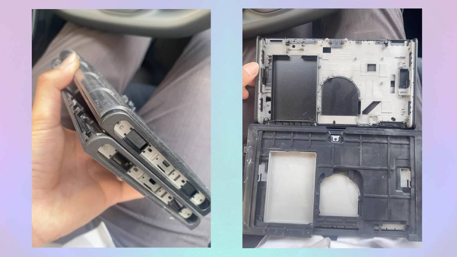 כביכול מתג נינטנדו 2 מסגרות אב -טיפוס של OLED על רקע צבעוני