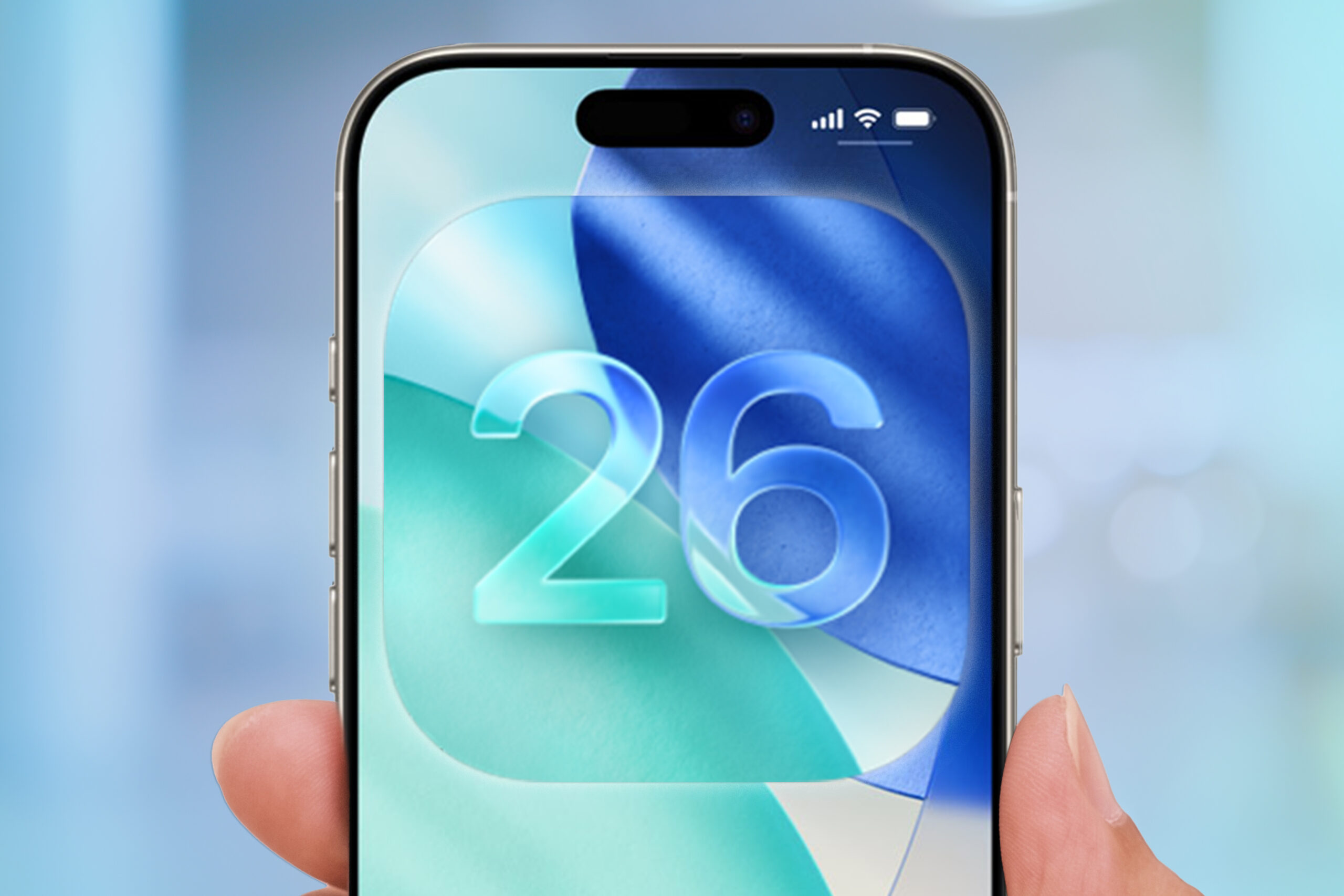 an iOS 26 logo on an iPhone
