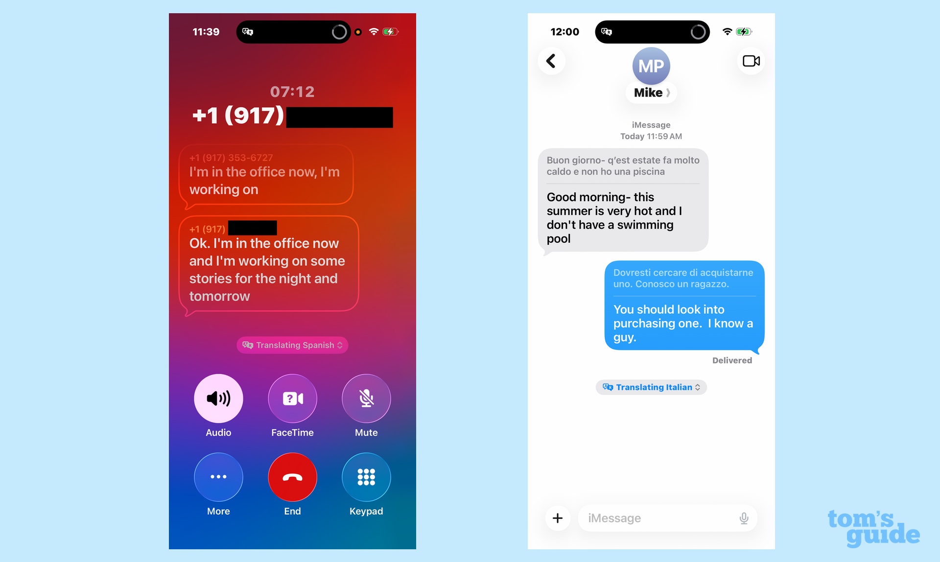 תכונות תרגום המופעלות על מודיעין של אפל באפליקציות iOS 26 טלפון והודעות