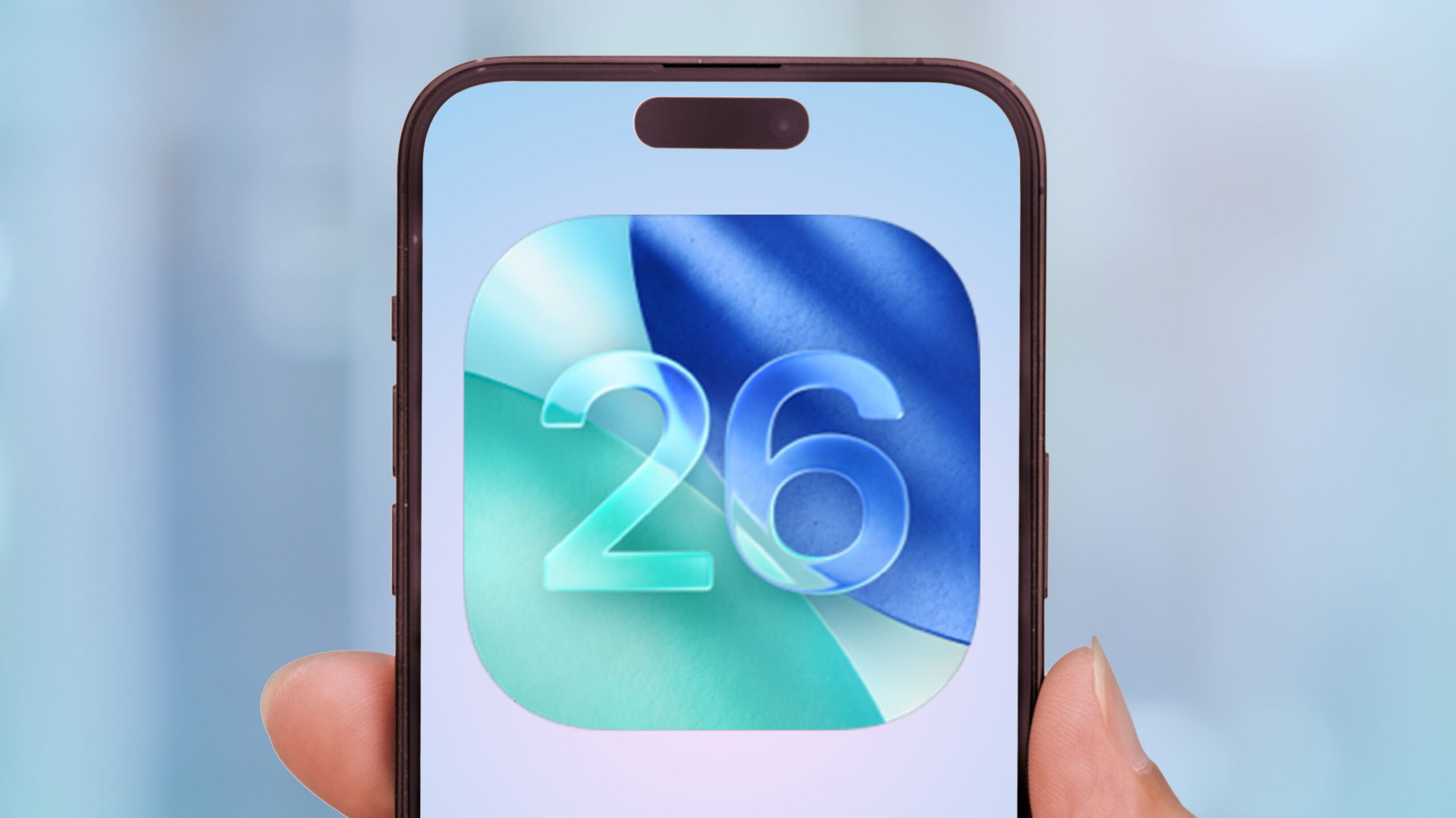 iOS 26 logo on an iPhone