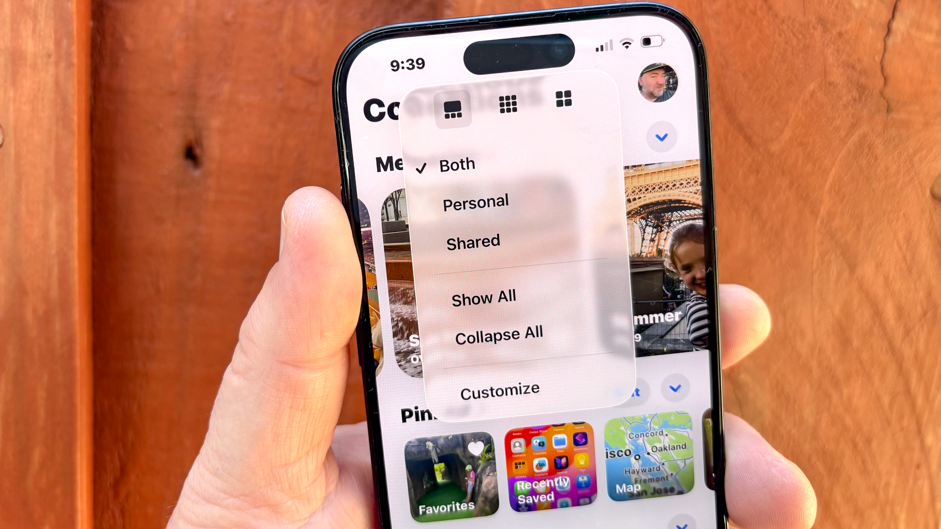 תפריט התאמה אישית של אוספים באפליקציית iOS 26 תמונות