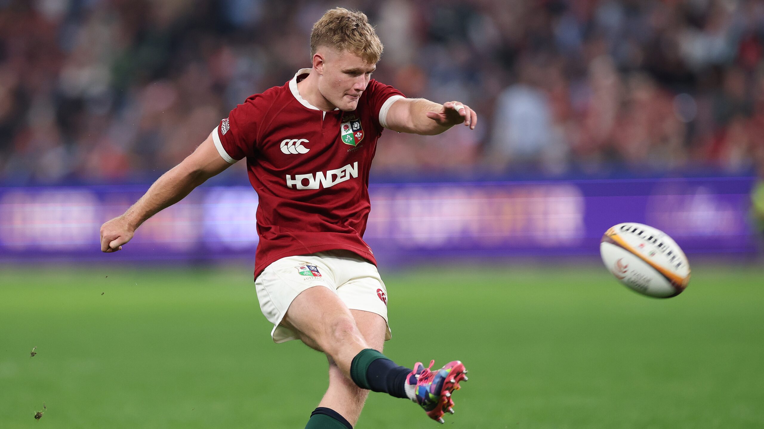 Fin Smith taking a penalty for British &amp; Irish Lions.