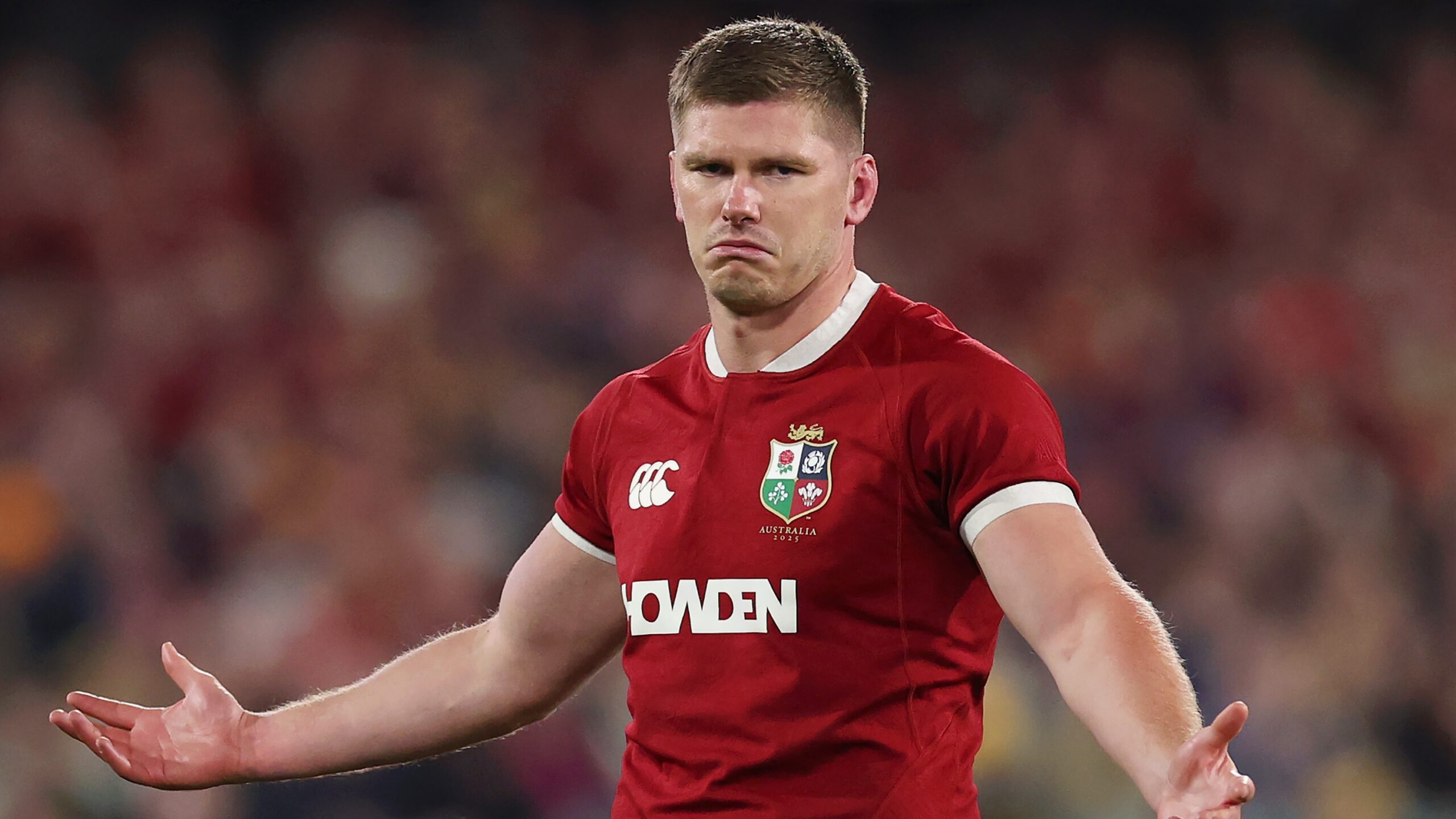 Owen Farrell of British &amp; Irish Lions reacts during the tour match between AUNZ XI and British &amp; Irish Lions