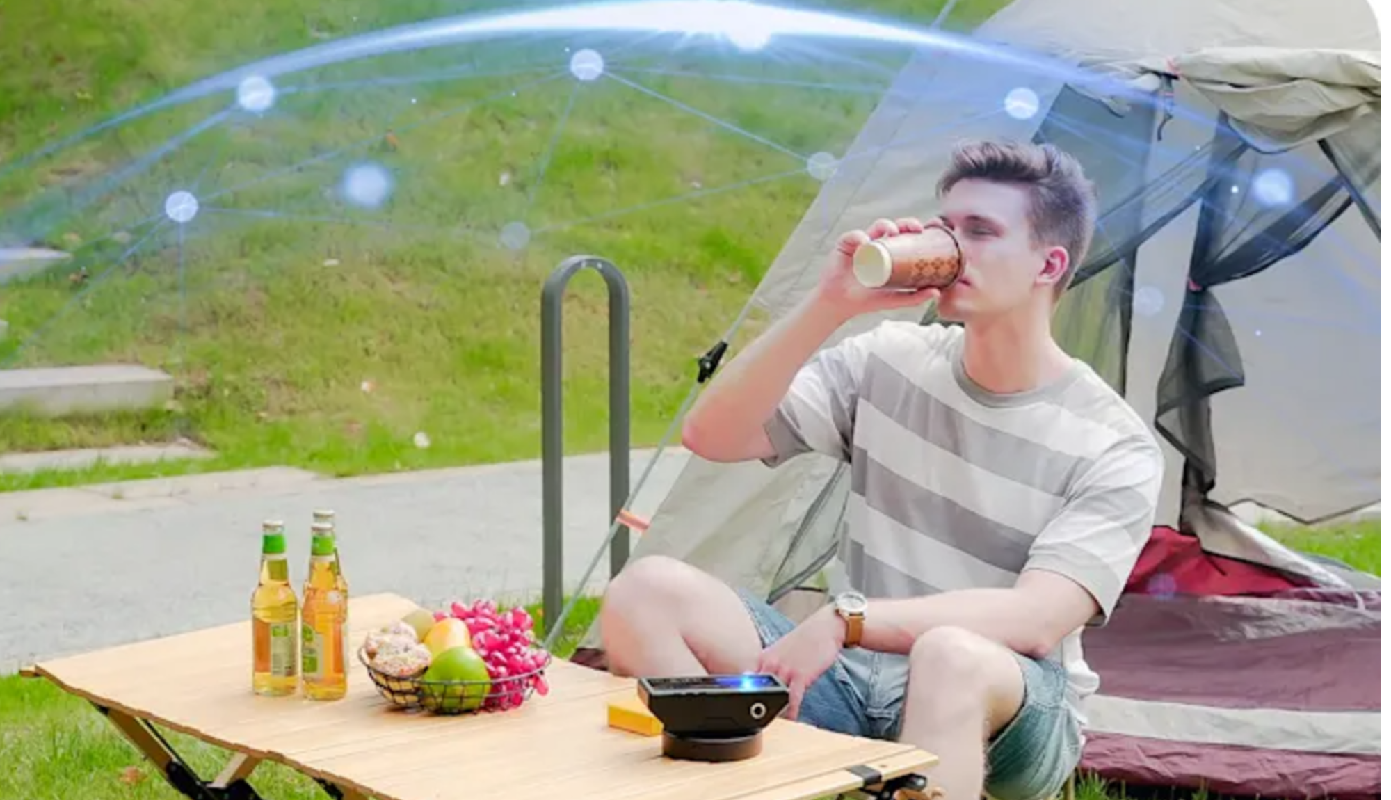 מטריצת פוטון בתמונה על שולחן בחוץ עם מטריצת הגנה מאוירת מסביב