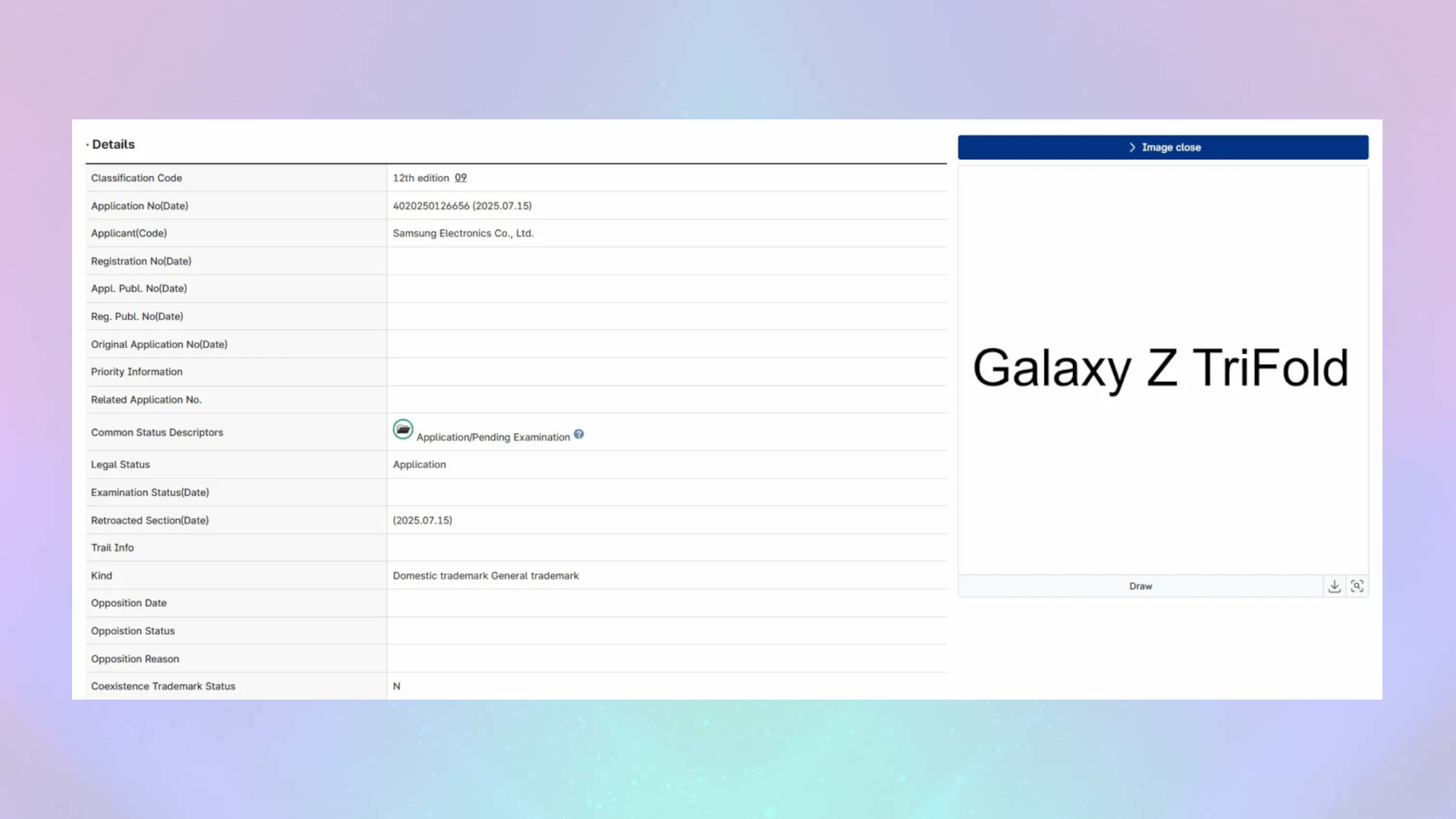 צילום מסך של השם המסחרי עבור The Galaxy Z Trifold