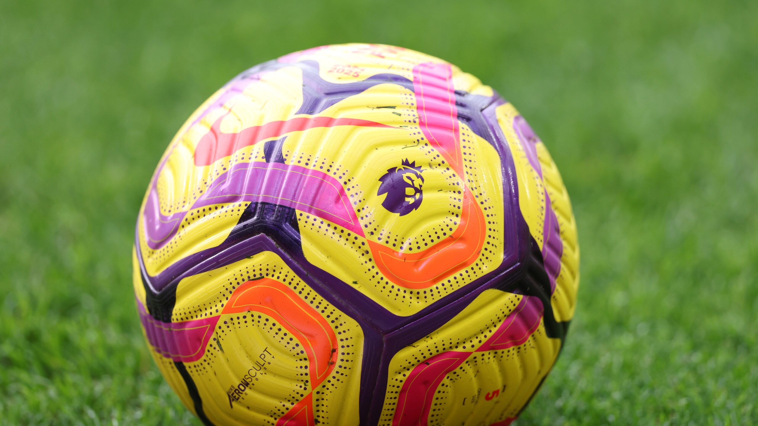 : A detailed view of a Nike Flight match ball used for today's Premier League matches.