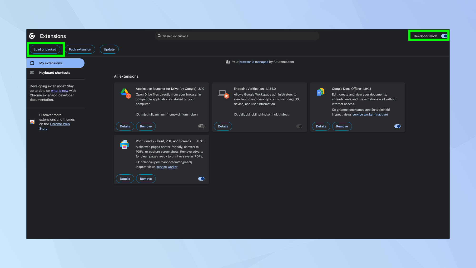 מצב מפתח Chrome