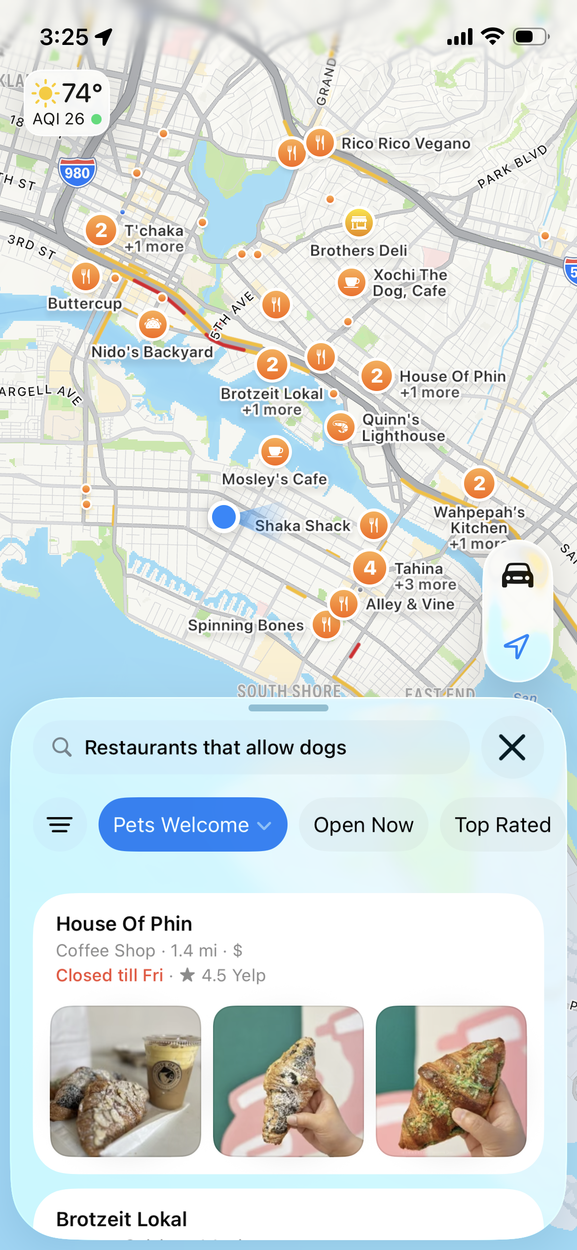צילום מסך של מפות אפל ב- iOS 26 בטא ציבורי עם חיפוש בשפה טבעית