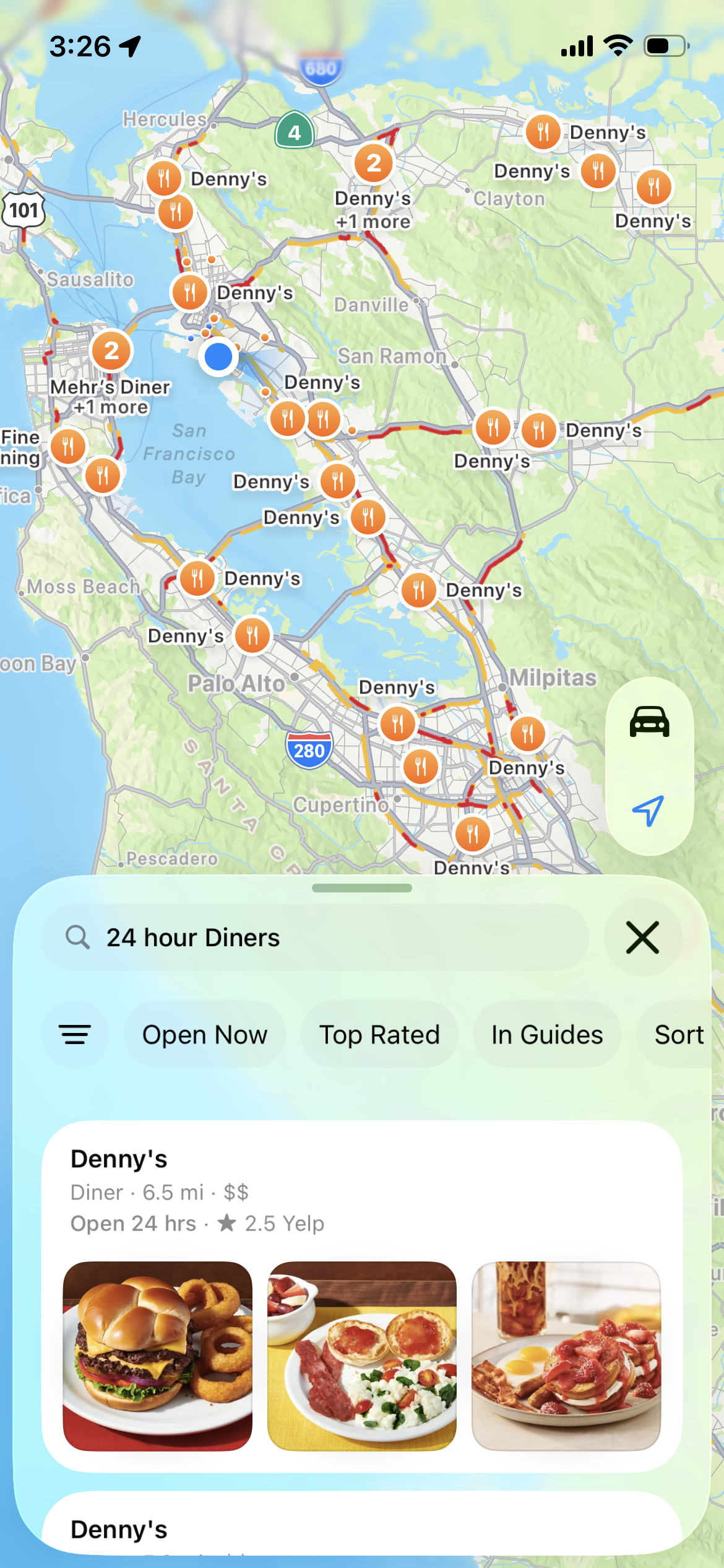 צילום מסך של מפות אפל ב- iOS 26 בטא ציבורי עם חיפוש בשפה טבעית