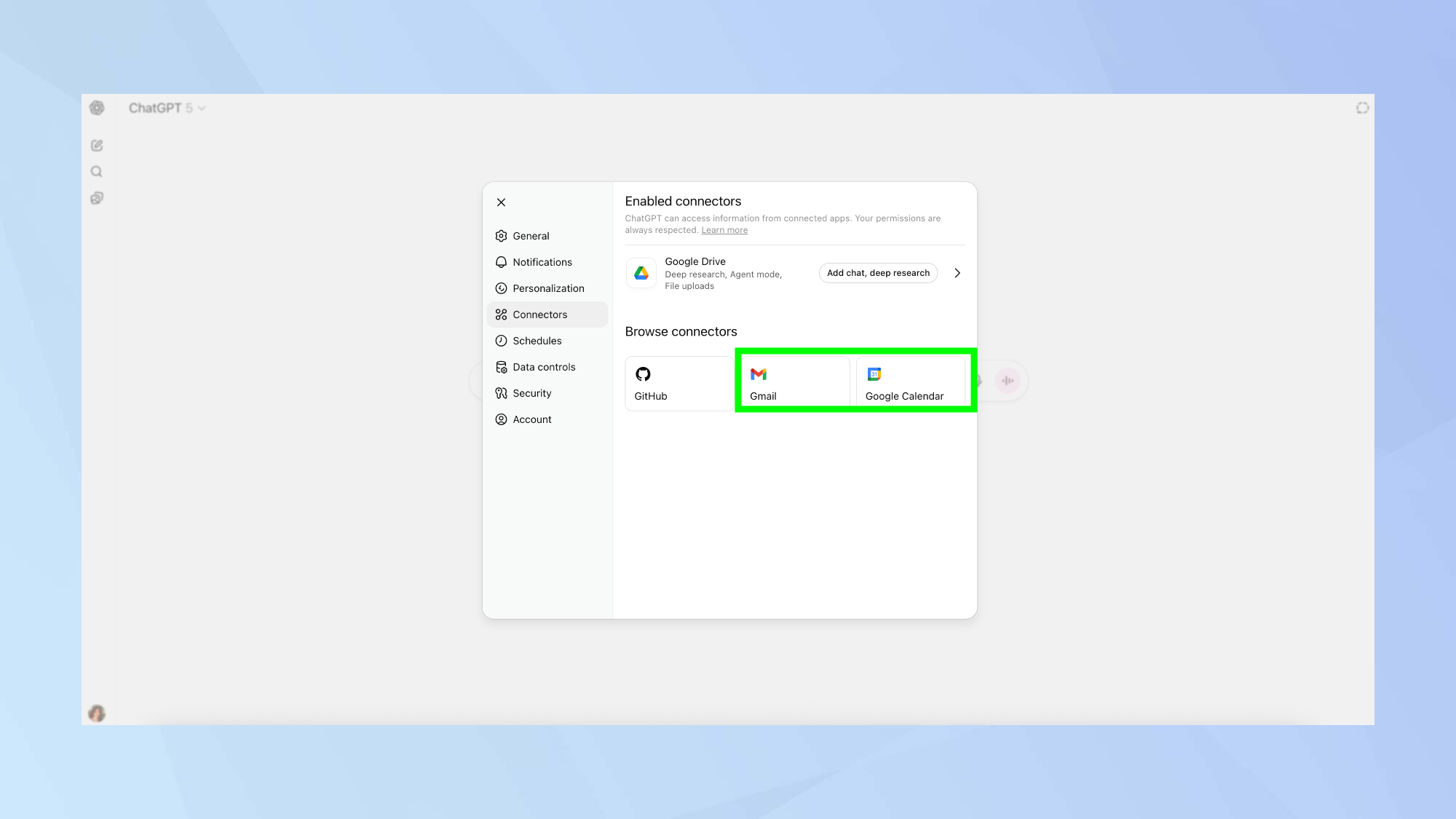 Chatgpt-5 Gmail ו- Google Calendar Intergration