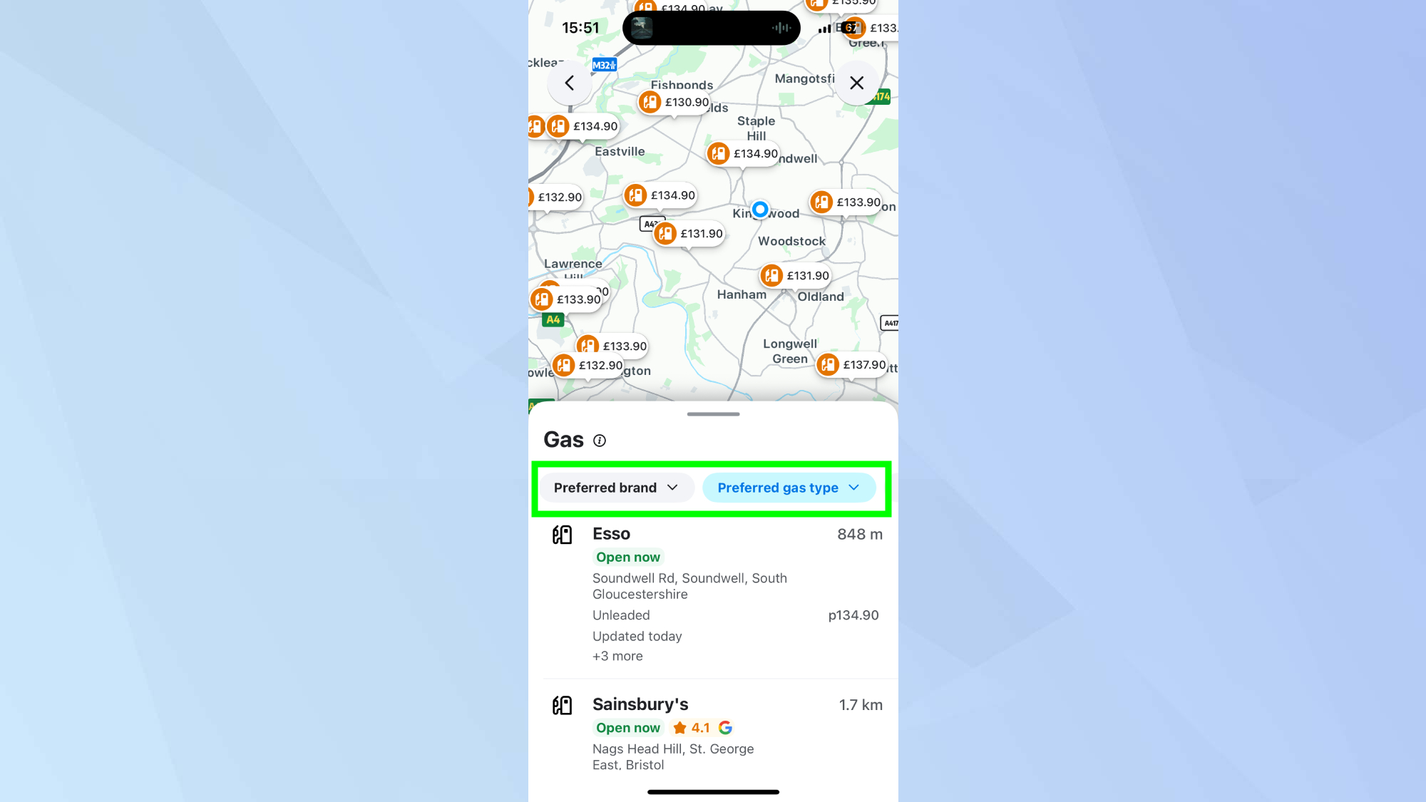 WAZE מועדף על מותג וסוג גז