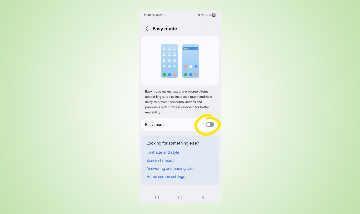צילומי מסך של Samsung Galaxy Mode Easy.